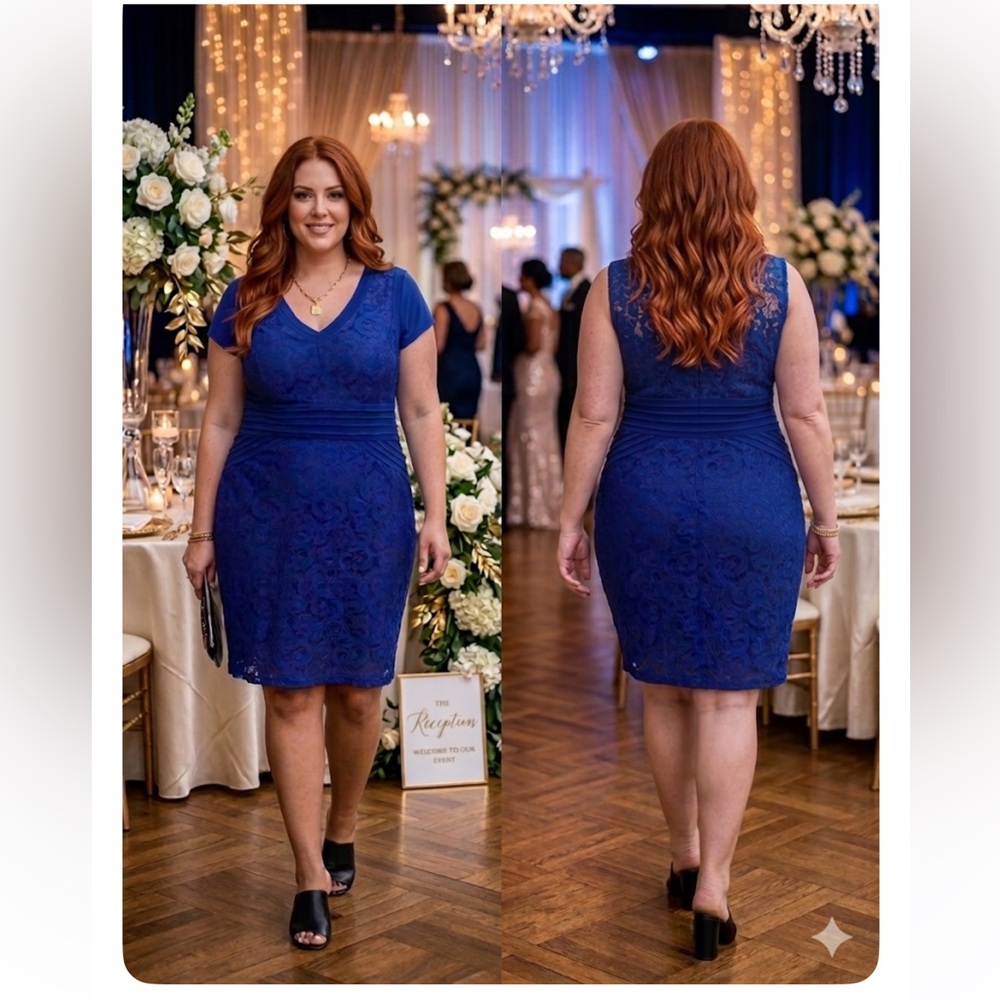 Candlelite Womens Dress 2X Navy Lace Overlay Plus Formal Special
Occasion